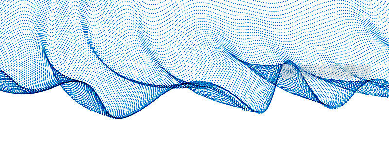 流动的颗粒波，透明的薄纱纺织上的风，动态的运动曲线线。3 d矢量插图。美丽的平静波形混合点阵列。